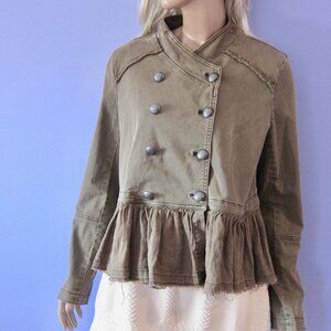 FREE PEOPLE Sold Out Military Ruffle Peplum Jacket M Double Breasted